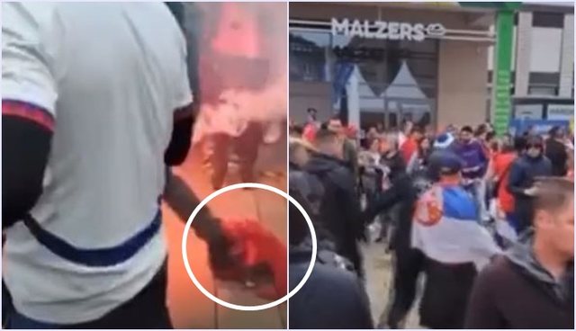 VIDEO dhe FOTO/ Tifozët e Serbisë nuk vënë mend, djegin flamurin shqiptar në rrugë dhe duartrokasin