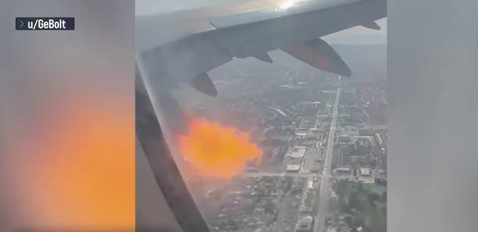 Motori i avionit përfshihet nga flakët gjatë fluturimit