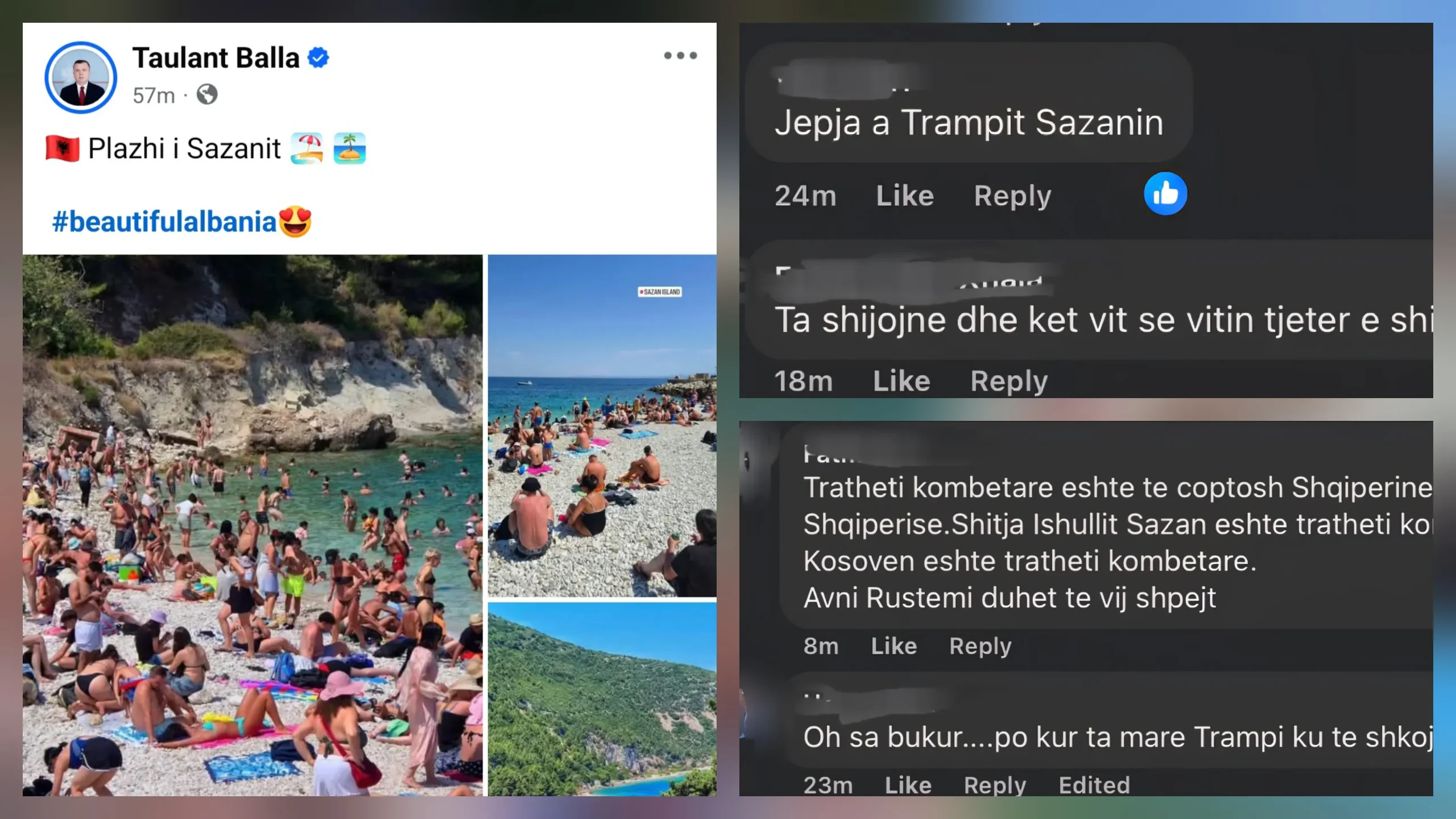 Balla poston foto me pushues nga plazhi i ishullit të Sazanit, shpërthejnë kritikat: Po kur ta marrë Trumpi ku do shkojnë këta?