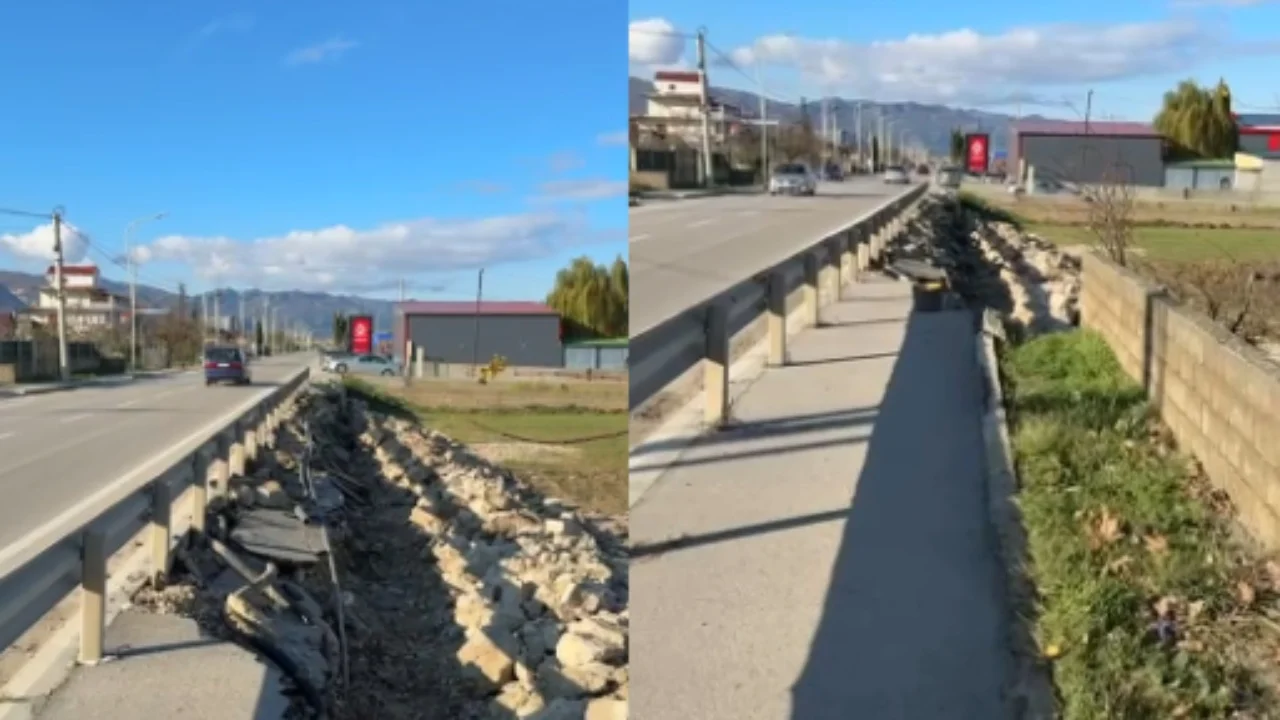 Shembet trotuari në aksin Pogradec-Qafë Plloçë, rrezik për aksidente