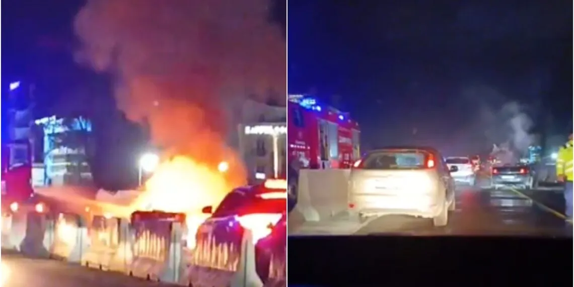 Aksident gjatë natës në autostradën Tiranë-Durrës, digjet një makinë