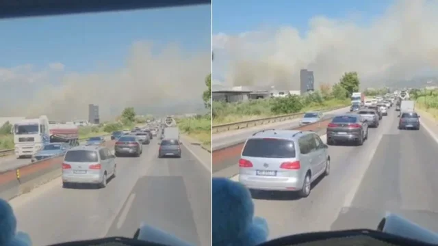 Zjarr në Fushë-Shijak, tymi paralizon autostradën Durrës–Tiranë