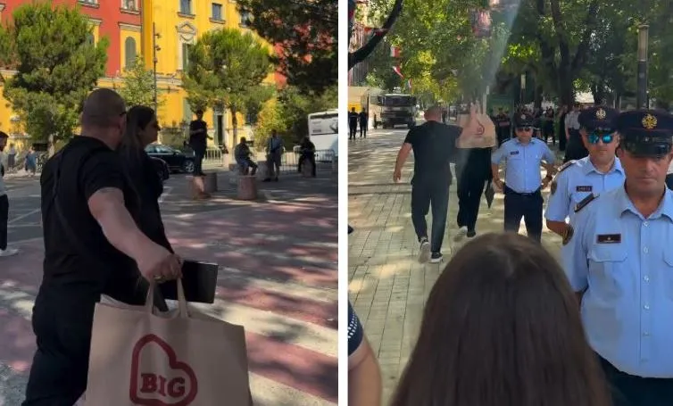 VIDEO/ Truproja mbron Sara Milën nga vezët e protestuesve me…qeset e pazarit!