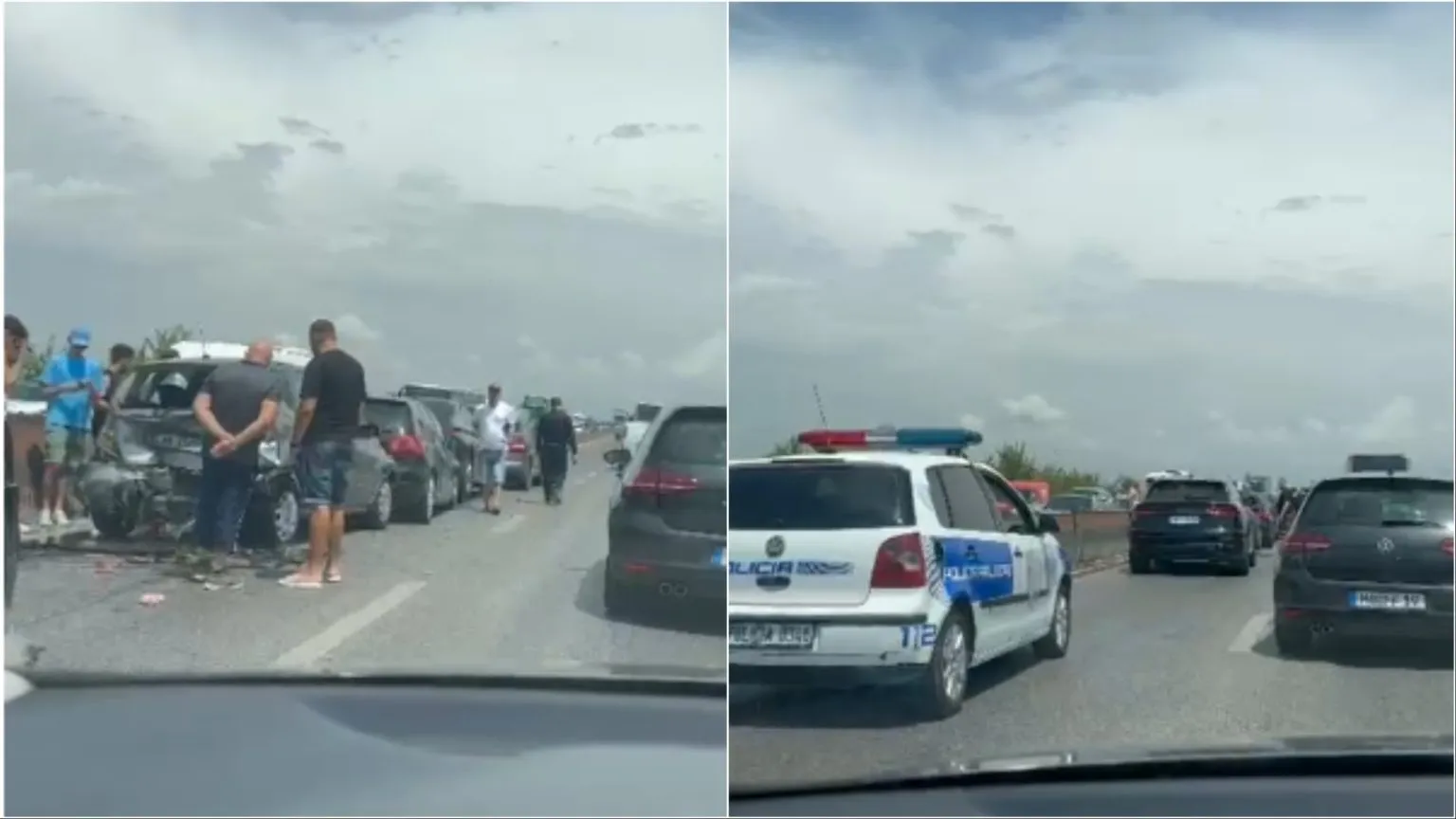 Përplasen 5 makina në autostradën Tiranë-Durrës, krijohet trafik i rënduar
